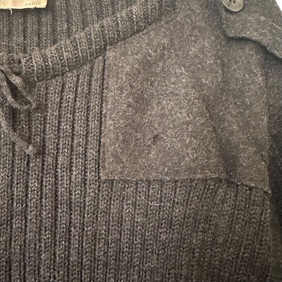 AGNES B Ribbed Wool Crewneck Sweater Dark Grey Large - Picture 3 of 4